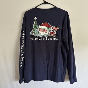 Womens Vineyard Vines Santa's List Whale Lrg Long Sleeve Tee 100 percent Cotton